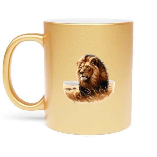 Realistic wildlife painting of a lion Metallic Mugs
