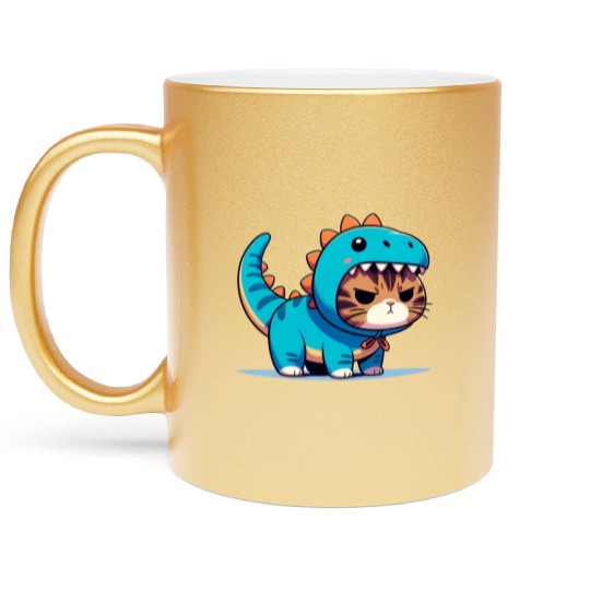 Grumpy Cat in Velociraptor Costume Metallic Mugs