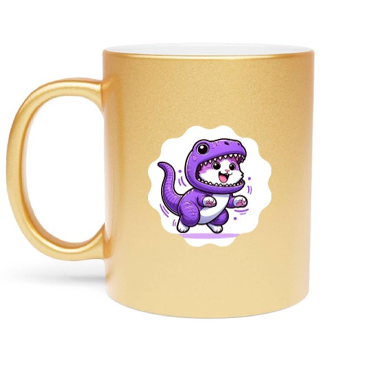 Energetic Cat in Velociraptor Costume - Playful Fe Metallic Mugs