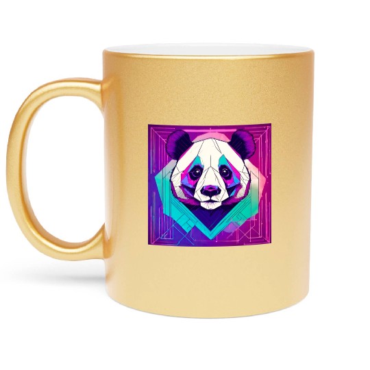 Synthwave Neon Geo Panda Metallic Mugs