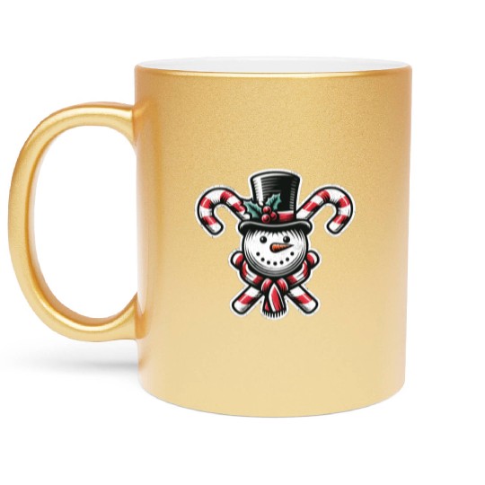 Candy Cane Cheer - snowman with Top Hat design Metallic Mugs