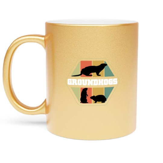Groundhogs Silhouette Retro Vintage Groundhog Day Metallic Mugs