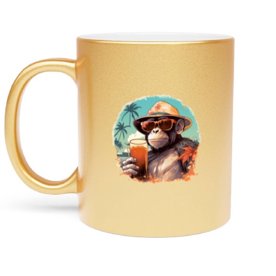 Cool Monkey With Drink Funny Animals Chimpanzee Metallic Mugs