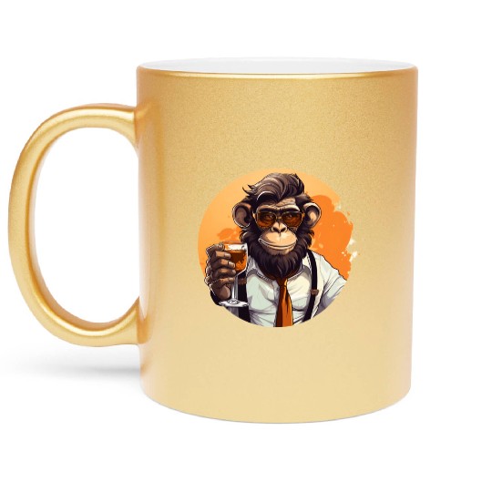 Cool Monkey With Drink Funny Animals Chimpanzee Metallic Mugs