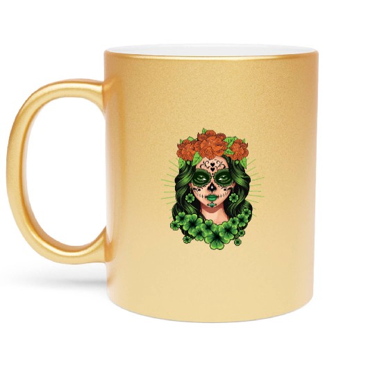St Patrick's Day Dia De Los Muertos Catrina Metallic Mugs