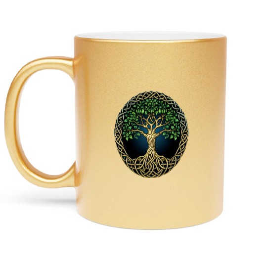 St Patricks Day Celtic Knot Tree Irish Gaelic Metallic Mugs