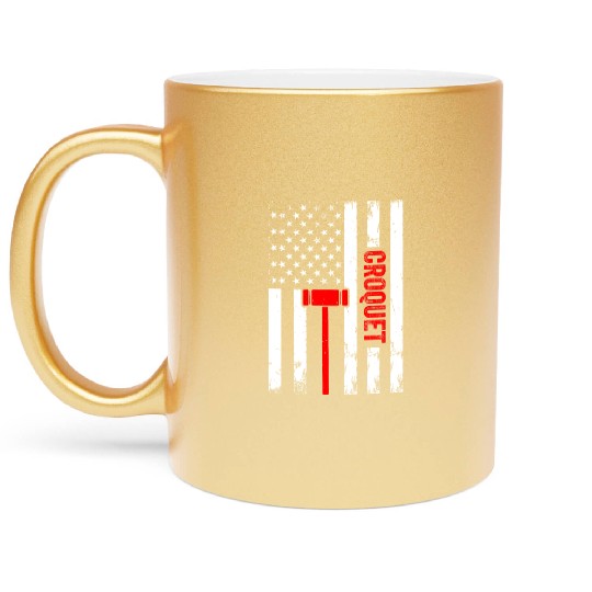 Croquet US Flag Croquet Player Metallic Mugs