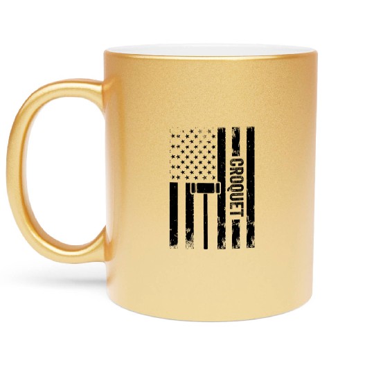 Croquet Player Croquet US Flag Metallic Mugs