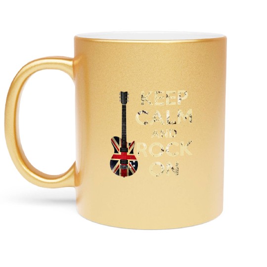 Keep Calm and Rock On Union Jack Guitar Metallic Mugs
