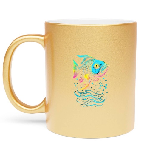 Fish Vector Art Neon Glow Metallic Mugs