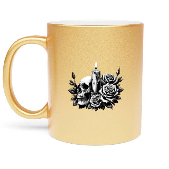 Gothic Skull and Roses Graphic Art Metallic Mugs