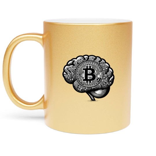 Bitcoin symbol crypto coins brain mindset 2 Metallic Mugs