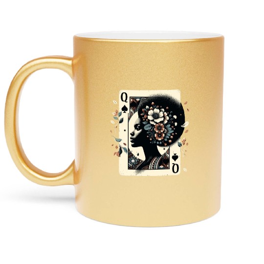 Black Queen Poker Tarot Card African American Metallic Mugs