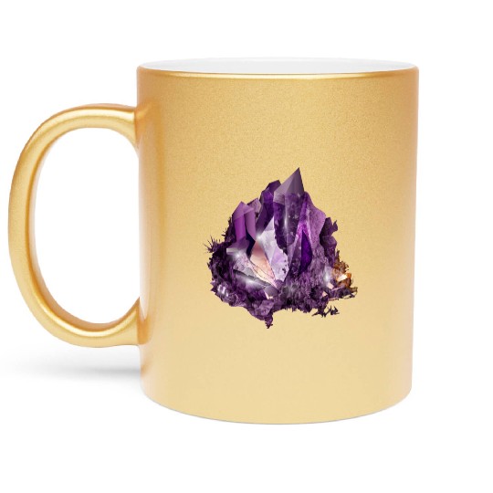 bright purple amethyst crystal motif Metallic Mugs