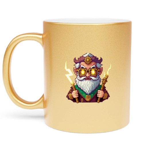 Angry Zeus Pixel Art, Wearing Steampunk Glasses Metallic Mugs