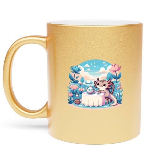 Kawaii Tea Party Pastel Axolotl Metallic Mugs