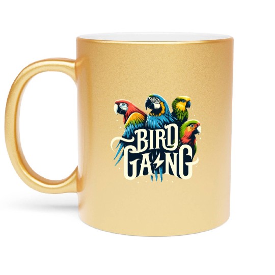 Bird Gang Parrot Funny Birder Flock Owner Macaw Metallic Mugs