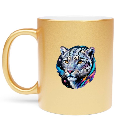 Cosmic Snow Leopard - Ethereal Animal Portrait Metallic Mugs