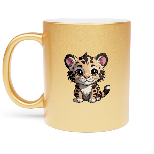 Adorable Baby Leopard - Cute Wildlife Cartoon Metallic Mugs