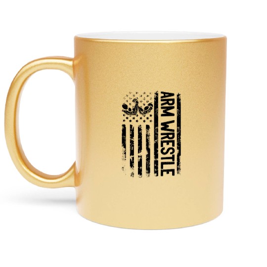 Arm Wrestling Arm Wrestle US Flag Armwrestling Metallic Mugs