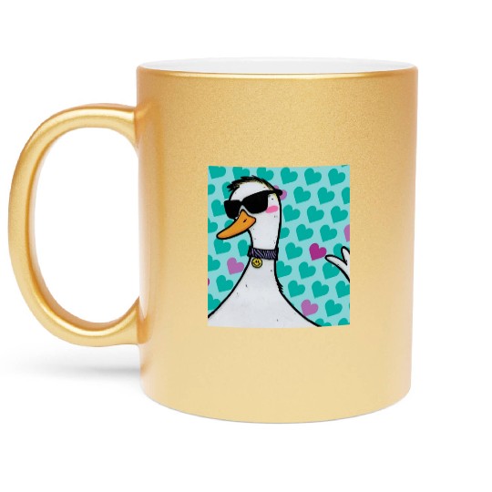 90s Raver Cartoon Duck, Party Animal, Kids Room Metallic Mugs