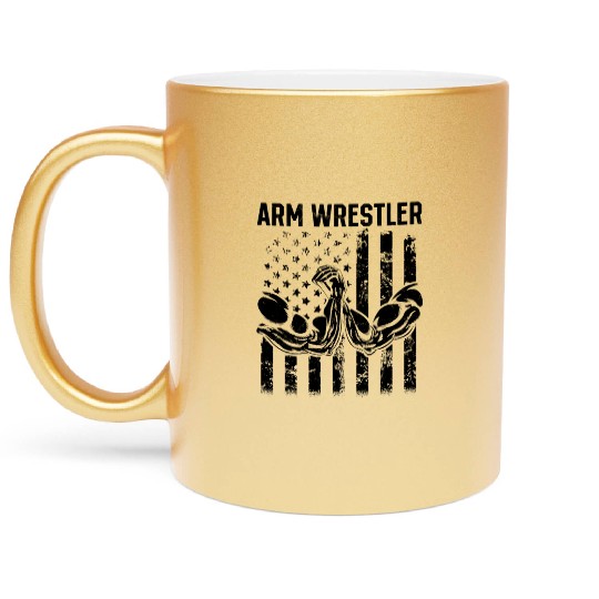 Arm Wrestler US Flag Arm Wrestling Armwrestling Metallic Mugs