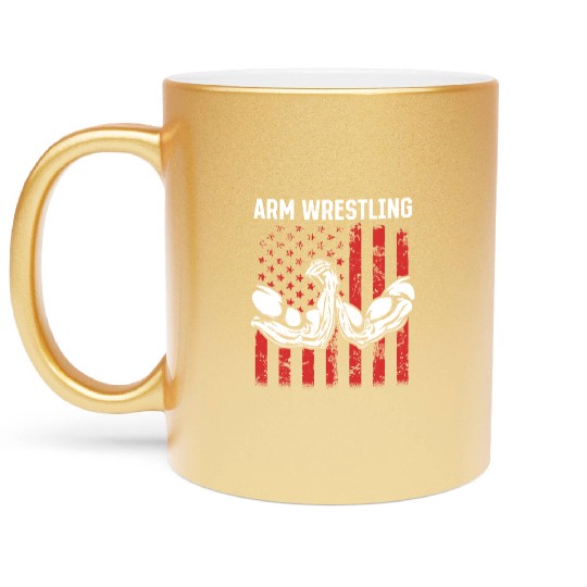 Armwrestling Arm Wrestling US Flag Arm Wrestler Metallic Mugs