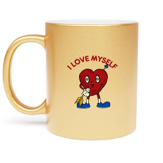 I Love Myself Funny Heart Cupid Arrow Parody Cute Metallic Mugs