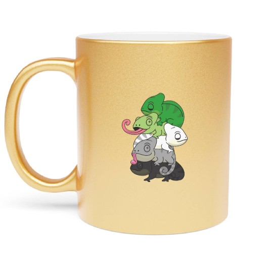 Aromantic Flag Pride Lgbtq Cute Chameleon Pile Metallic Mugs