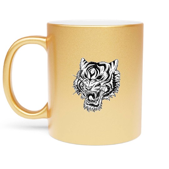 Dark Angry Tiger Sideview Metallic Mugs