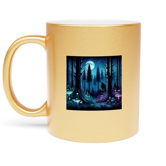 Mystic Moonlit Enchanted Forest Metallic Mugs