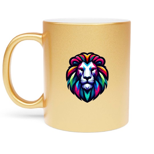 Vibrant Spectrum Lion - Abstract Wildlife Majesty Metallic Mugs