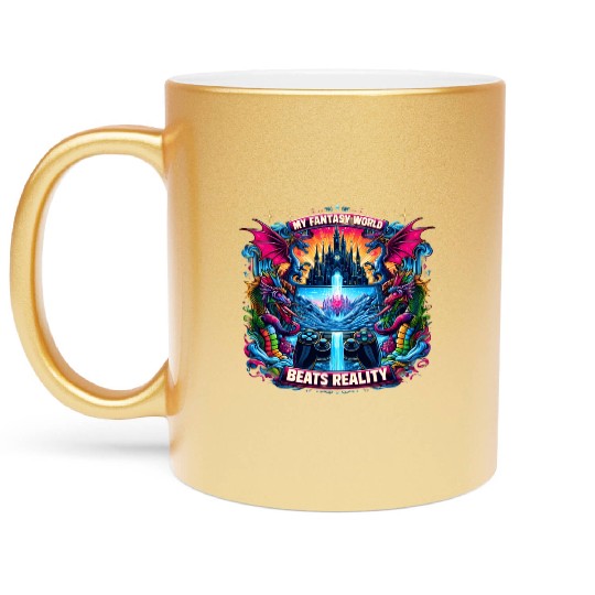My fantasy world beats reality - Fantasy Metallic Mugs