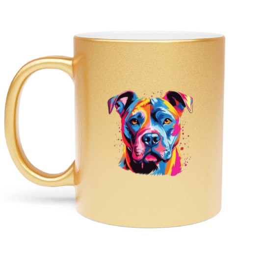 Watercolor Colorful American Pit Bull Terrier Metallic Mugs