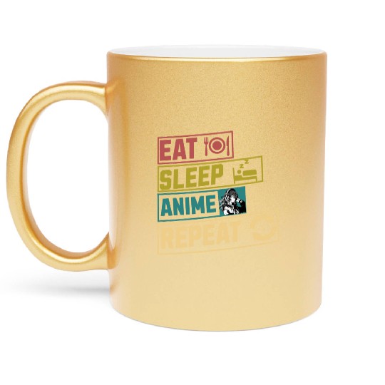 Eat sleep anime repeat hobby Metallic Mugs