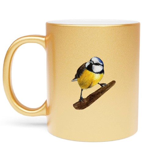 Blue tit titmouse hand painted watercolor. Metallic Mugs