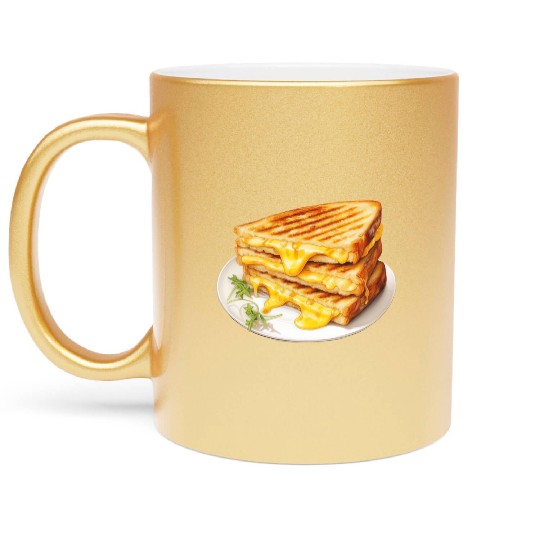 Plate of Grilled Cheese Sandwich Metallic Mugs