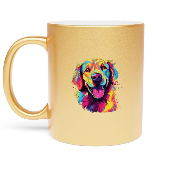 Watercolor Colorful Golden Retriever Metallic Mugs