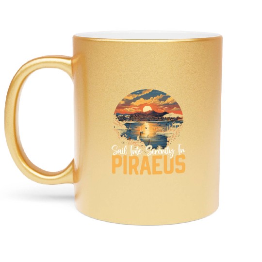 Piraeus Greece Travel Vacation Europe Greek Flag Metallic Mugs