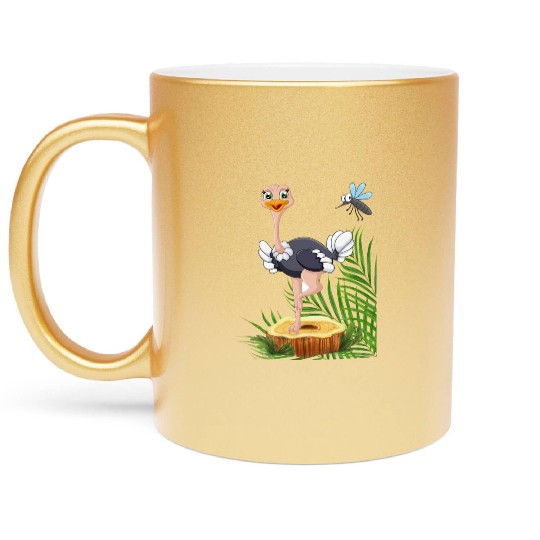 Whimsical Stork with Insect View Metallic Mugs