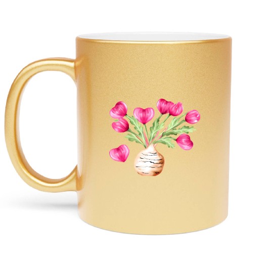 Turnip Love Bouquet Heart Flowers Valentine's Day Metallic Mugs
