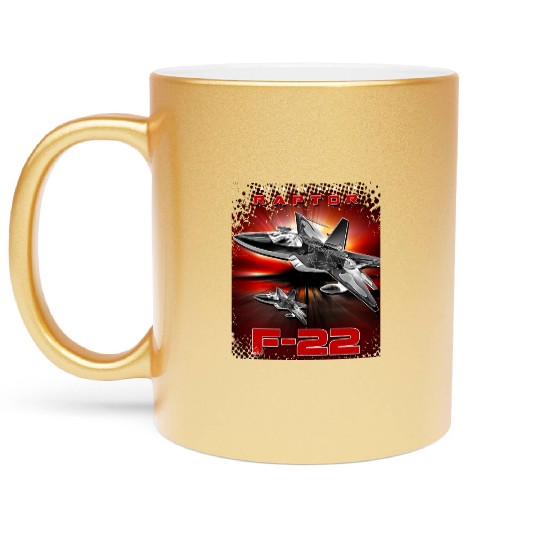 F-22 Raptor Fighterjet Us Air Force Warbird Metallic Mugs