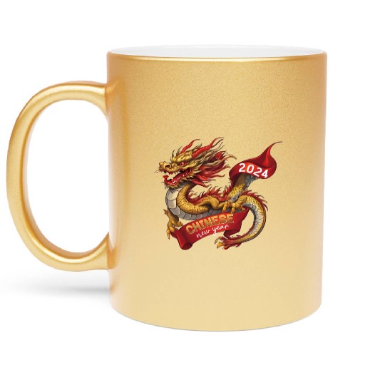 Chinese New Year Dragon: Red Gold Grey White Metallic Mugs