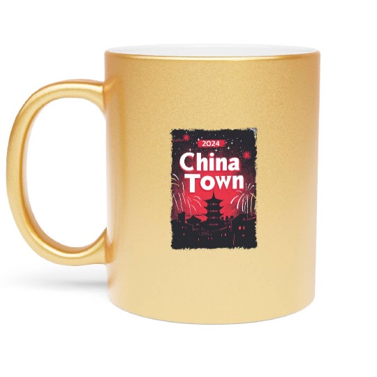 ChinaTown Ignites: Synthwave Red & Black Shiluette Metallic Mugs