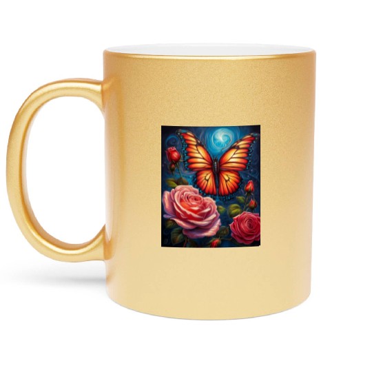 Emerald Monarch: A Delicate Embrace of Nature Metallic Mugs