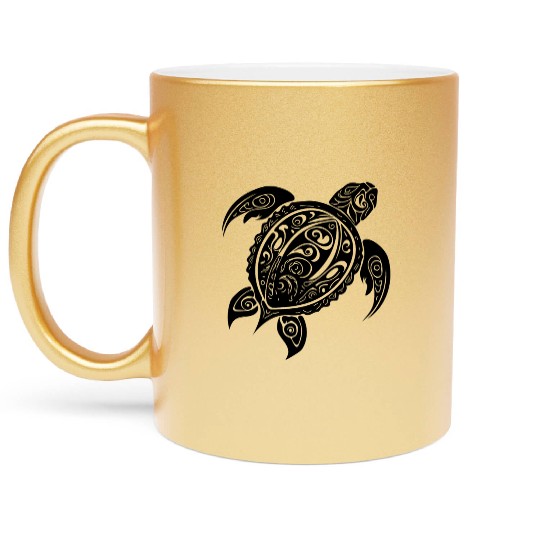 Vintage Abstract Wild Tattoo Turtle Metallic Mugs