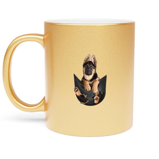 German Shepherd In Pocket Funny Dog Lover Metallic Mugs