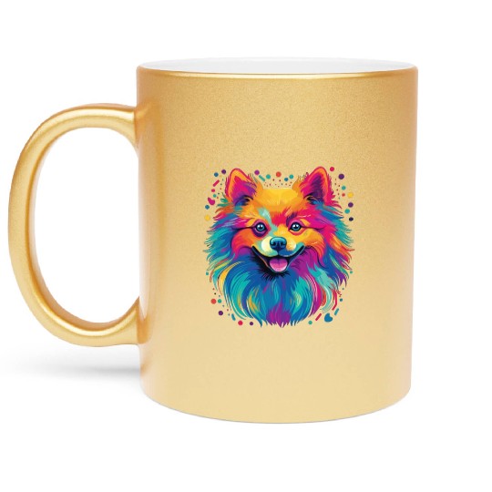 Watercolor Colorful Pomeranian Metallic Mugs