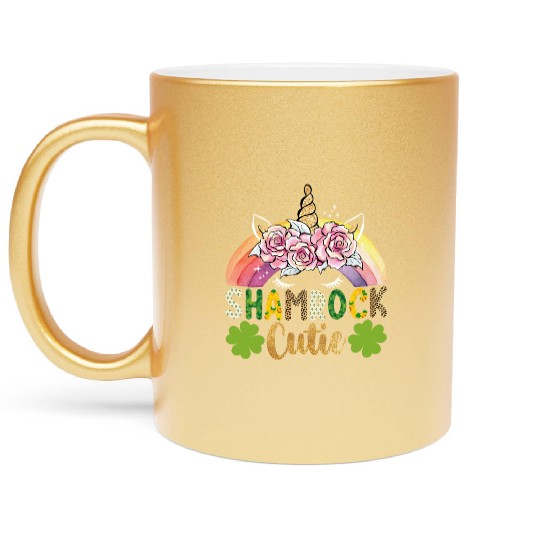 Shamrock Cutie Unicorn Rainbow St Patricks Day Metallic Mugs