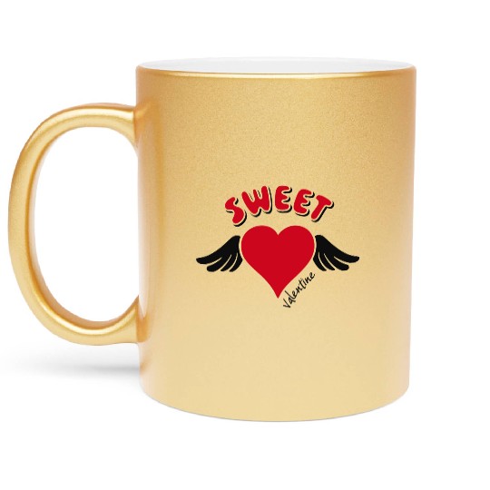 Sweet Valentine Valentine's Day Heart Cupid Wings Metallic Mugs